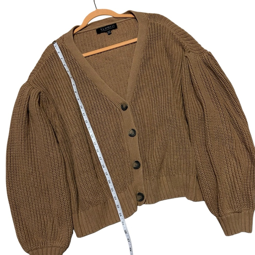 ELOQUII Camel Chunky Knit Balloon Sleeve Button Front Sweater 22/24 - Picture 7 of 12